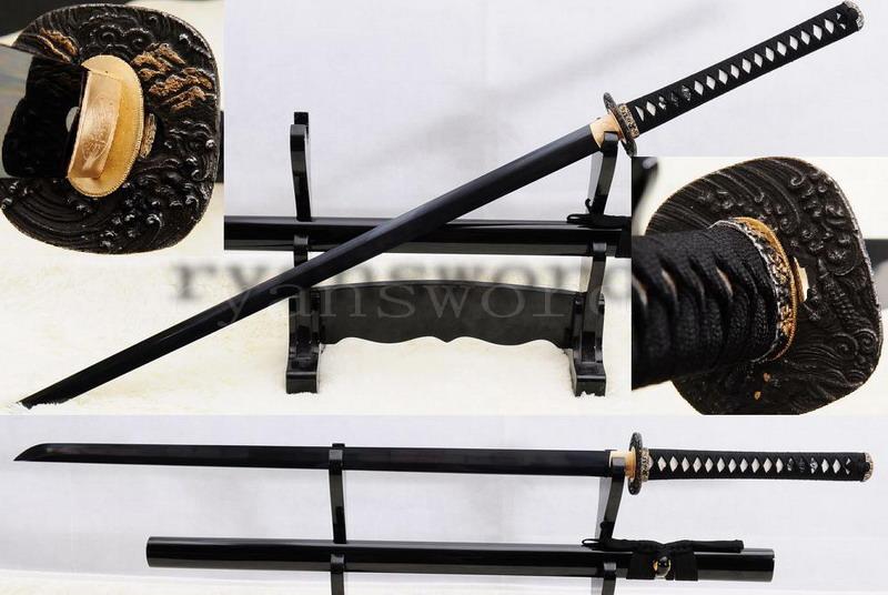 Handmade Black Folded Steel Japanese Samurai Ninja Sword